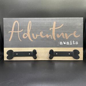 Adventure Awaits Dog Leash Holder Wall Mount Sign Rustic Decor